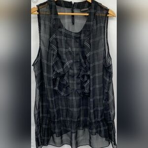Lane Bryant Black sheer ruffled plaid sleeveless Blouse tank top Size 28